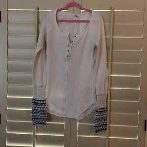 Free People waffle shirt with woven sweater cuffs
